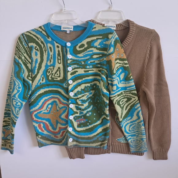 SeaMilk Cardigan Set Size S – 100% Cotton Button Front Sweaters (Blue & Brown) - Picture 10 of 16